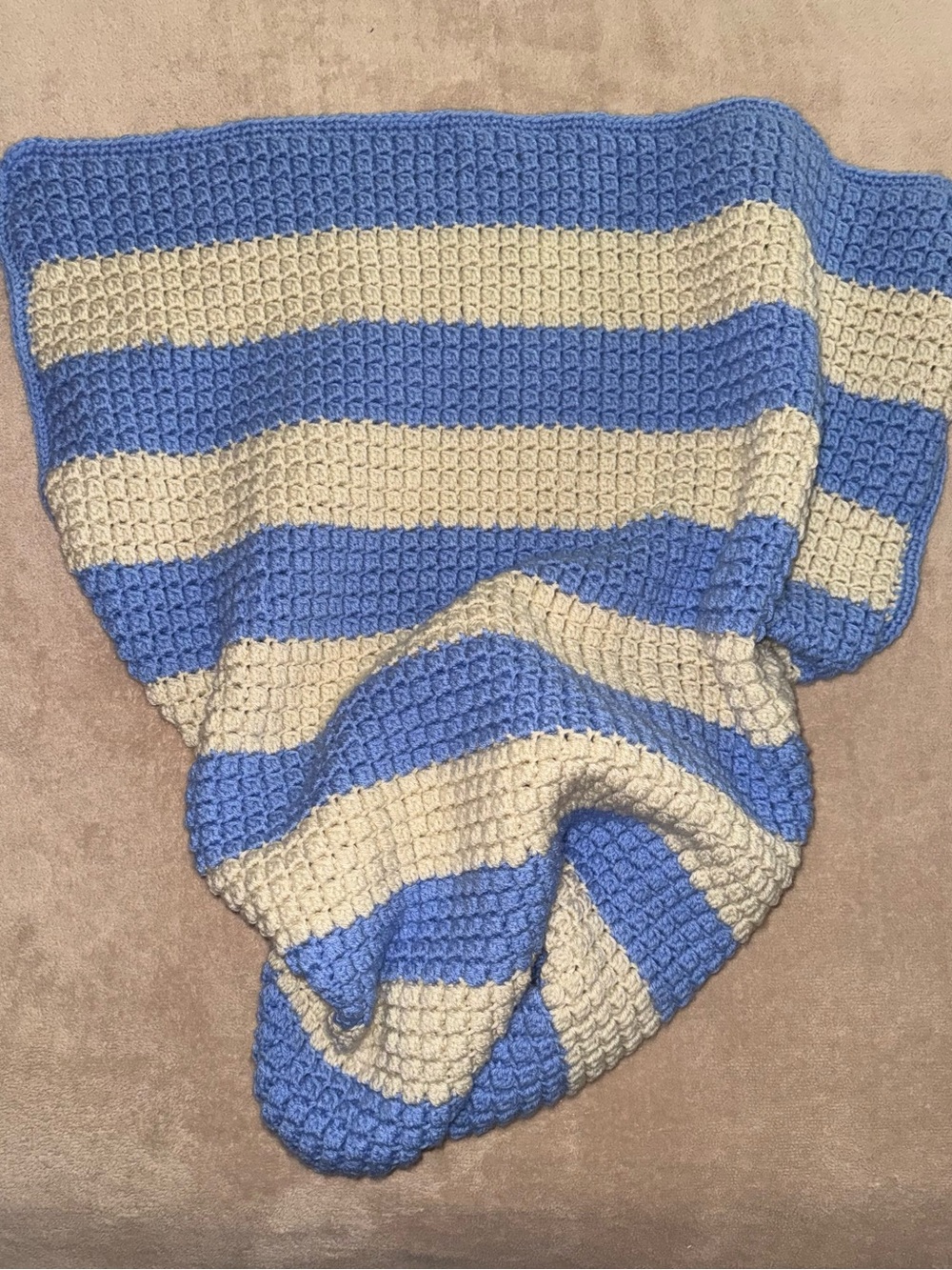 Handmade Crochet Blanket - Periwinkle and Cream Stripes
